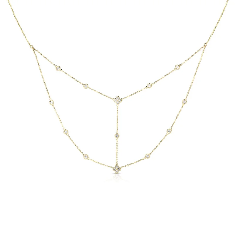 rose gold cubic zirconia earrings 14K Yellow Gold Diamond Flower Layer Necklace