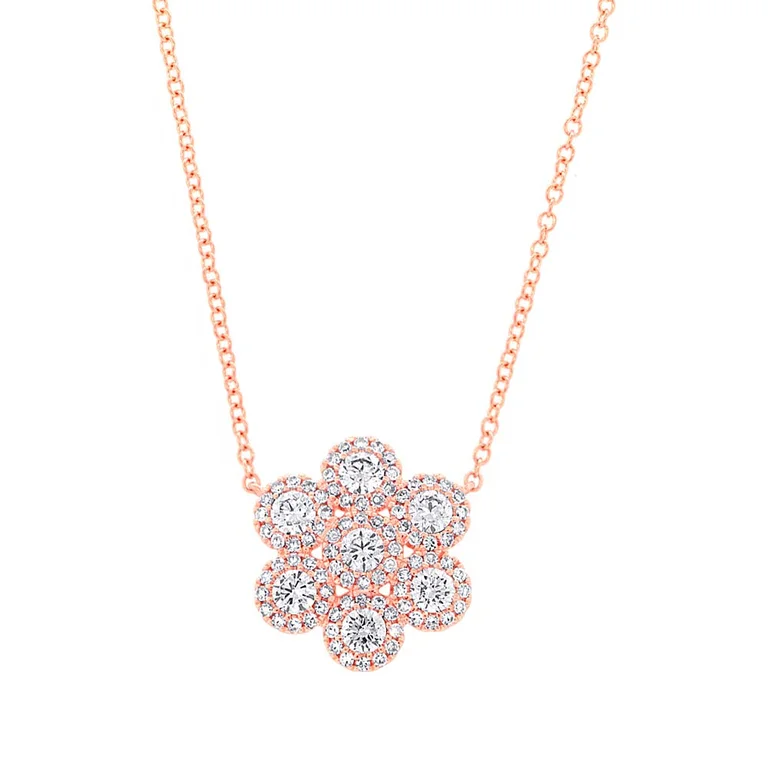 dainty chain bracelet layered 14K Rose Gold Diamond Flower Necklace
