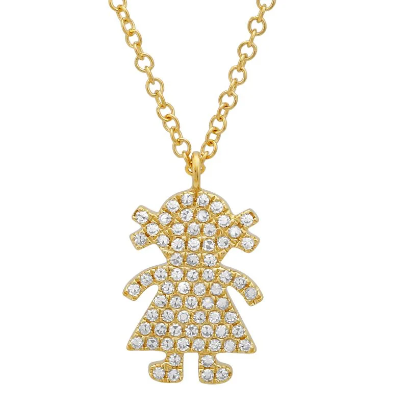 birthstone necklace for mom 14K Yellow Gold Diamond Girl Pendant