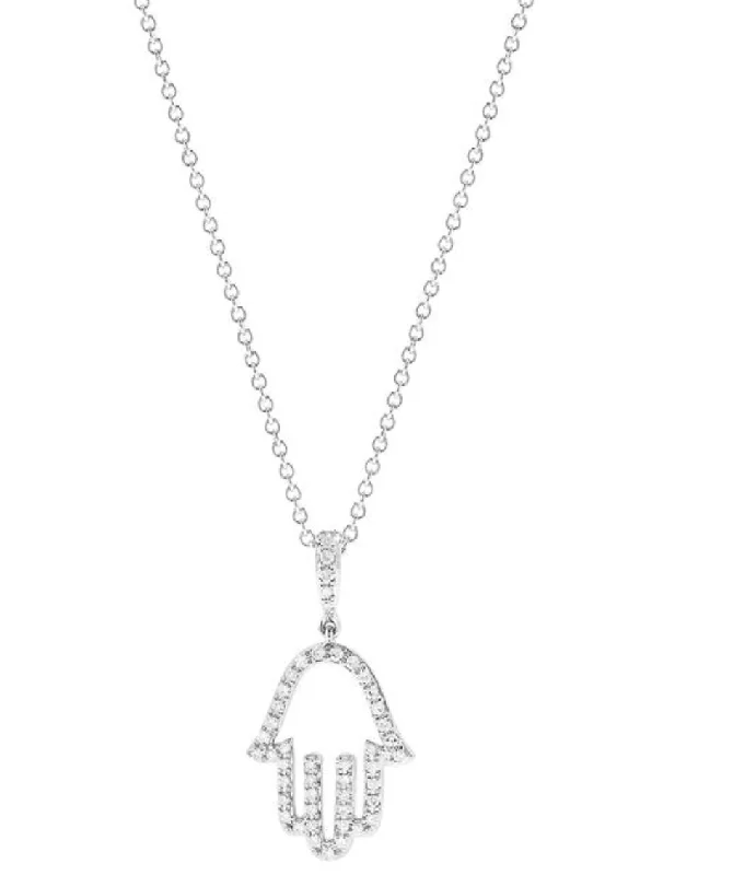 silver moon phase pendant 14K White Gold Diamond Hamsa Pendant