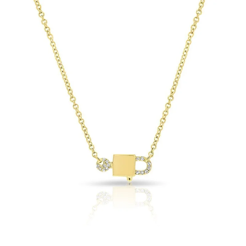 emerald cut diamond earrings 14K Yellow Gold Diamond Lock & Key Necklace