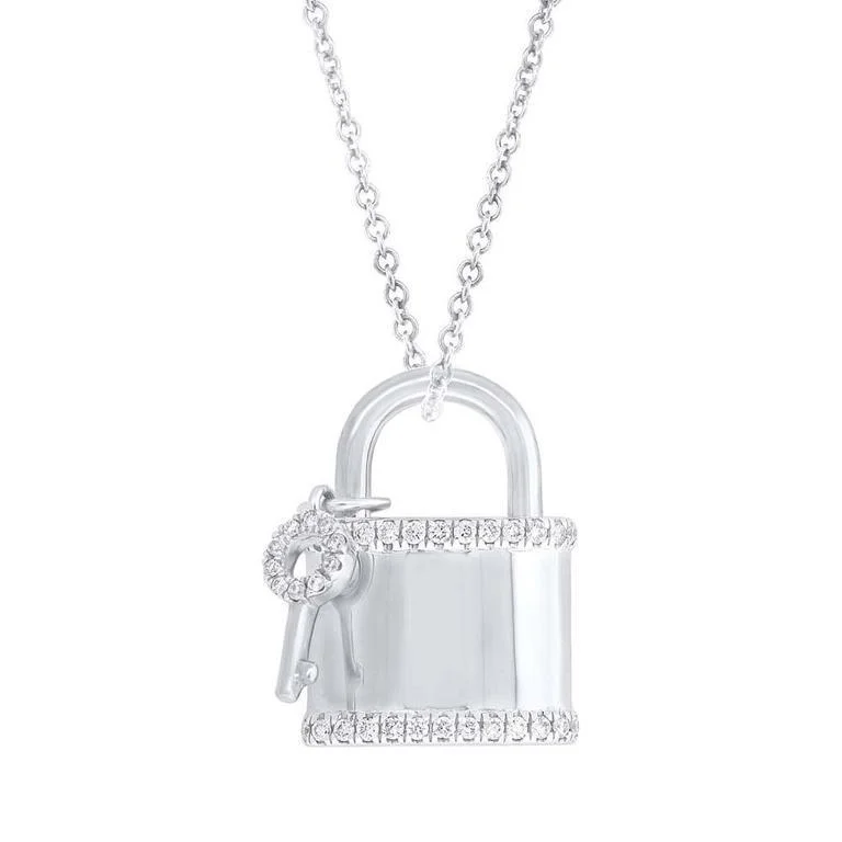 celestial sun and moon pendant 14K White Gold Diamond Locket And Key Necklace