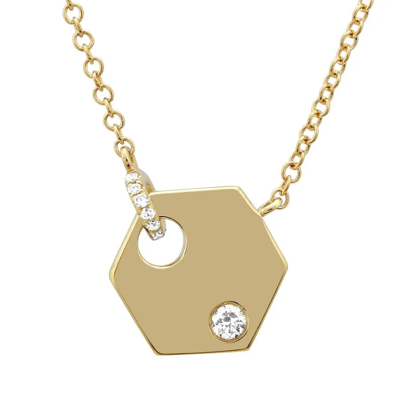 vintage locket necklace gold 14K Yellow Gold Diamond Mini Hexagon Necklace