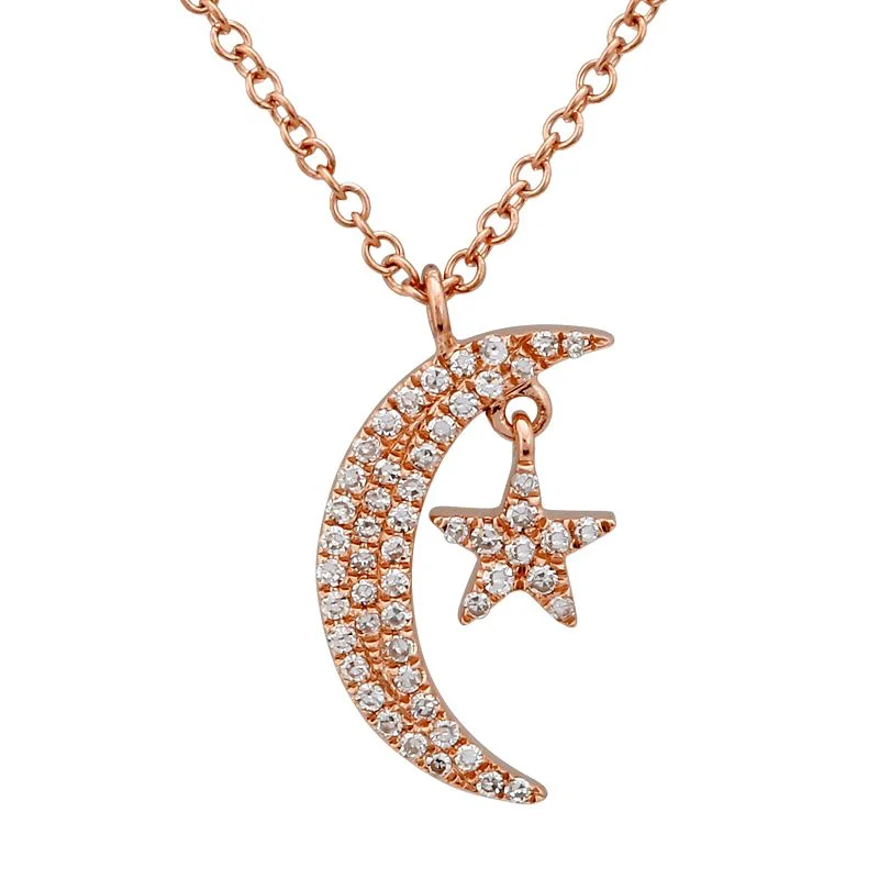 infinity necklace with birthstones 14K Rose Gold Diamond Mini Moon and Star Necklace infinity necklace with birthstones 14K Rose Gold Diamond Mini Moon and Star Necklace
