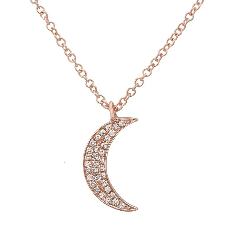 vintage art deco engagement ring 14K Rose Gold Diamond Mini Moon Necklace