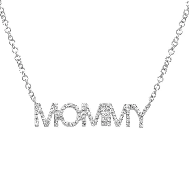 minimalist infinity ring 14K White Gold Diamond "MOMMY" Necklace
