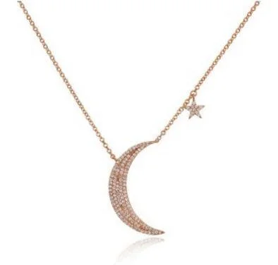 classic diamond solitaire necklace 14K Rose Gold Diamond Moon and Star Necklace