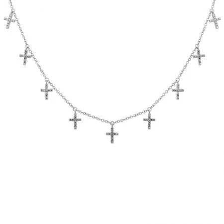 diamond halo pendant necklace 14K White Gold Diamond Multi-Cross Necklace