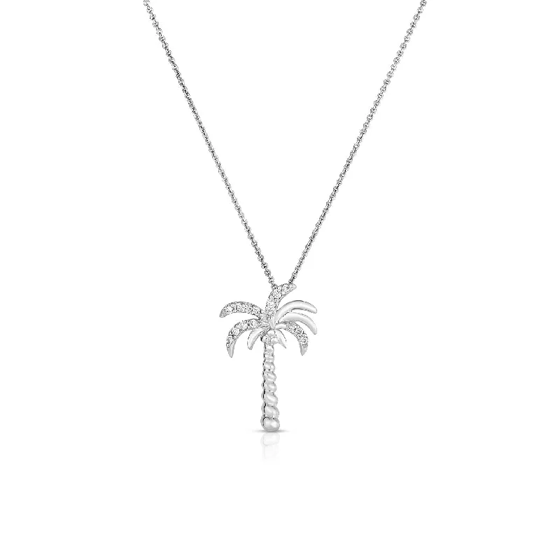 unique wooden bead necklace 14K White Gold Diamond Palm Tree Necklace