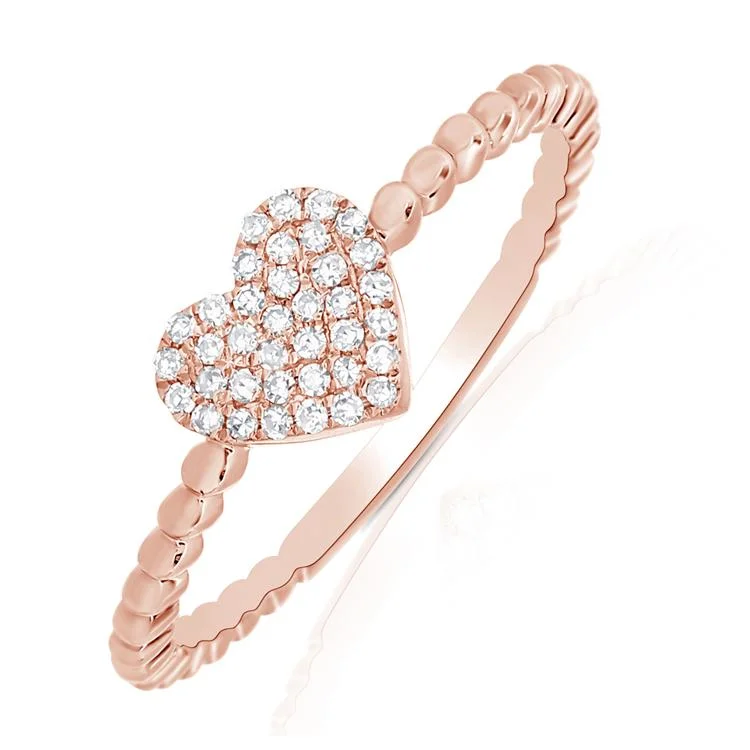 heart-shaped promise ring sterling silver 14K Rose Gold Diamond Pave Heart Beaded Ring heart-shaped promise ring sterling silver 14K Rose Gold Diamond Pave Heart Beaded Ring