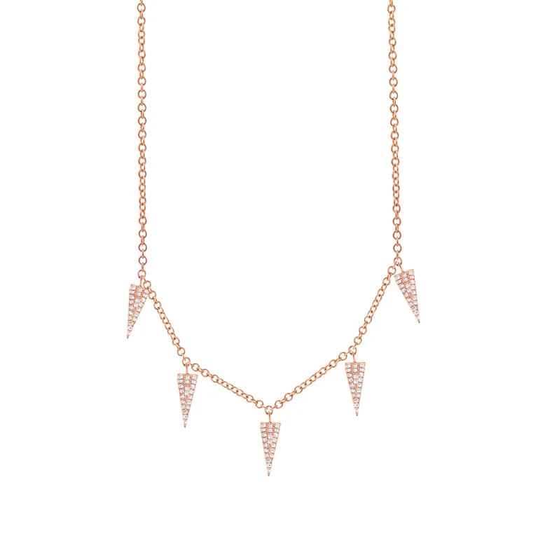 minimalist cuff bracelet adjustable 14K Rose Gold Diamond Pave Triangle Necklace