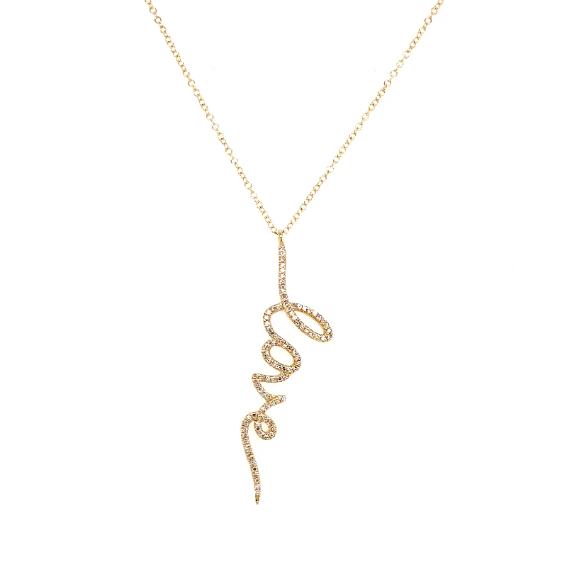 personalized coordinates ring custom 14K Yellow Gold Diamond Script "Love" Necklace