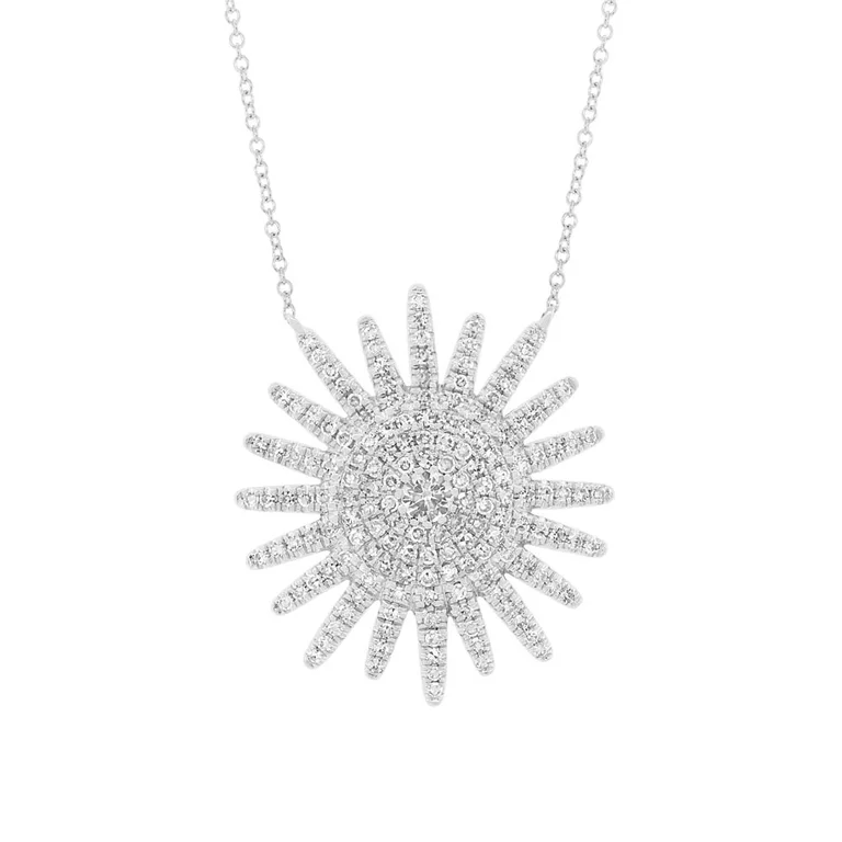 butterfly pendant necklace delicate 14K White Gold Diamond Sunburst Necklace