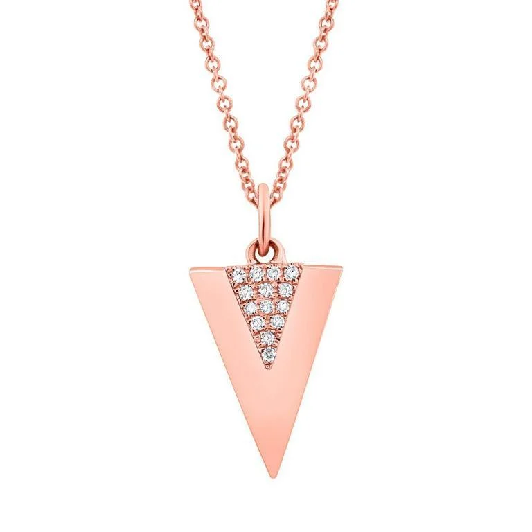 classic pearl choker necklace 14K Rose Gold Diamond Triangle Pendant