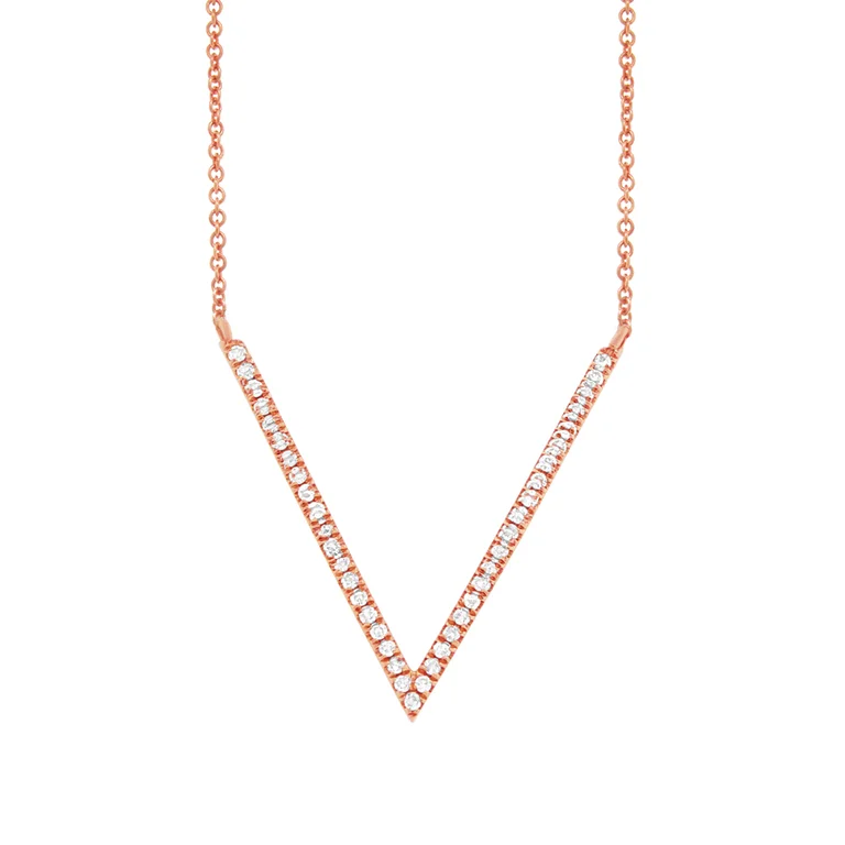 custom nameplate bracelet silver 14K Rose Gold Diamond "V" Necklace