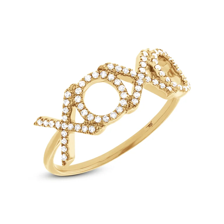 black tungsten wedding band for men 14K Yellow Gold Diamond "XOXO" Ring
