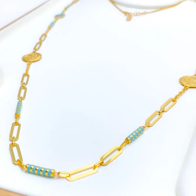 beaded wrap bracelet handmade Distinct Enameled Floral Coin 21k Gold Long Necklace