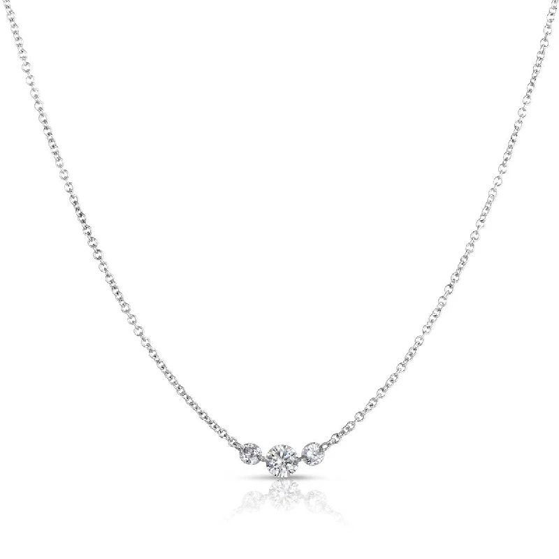 simple engraved wedding ring 14K White Gold Drilled Diamond Three Stone Necklace