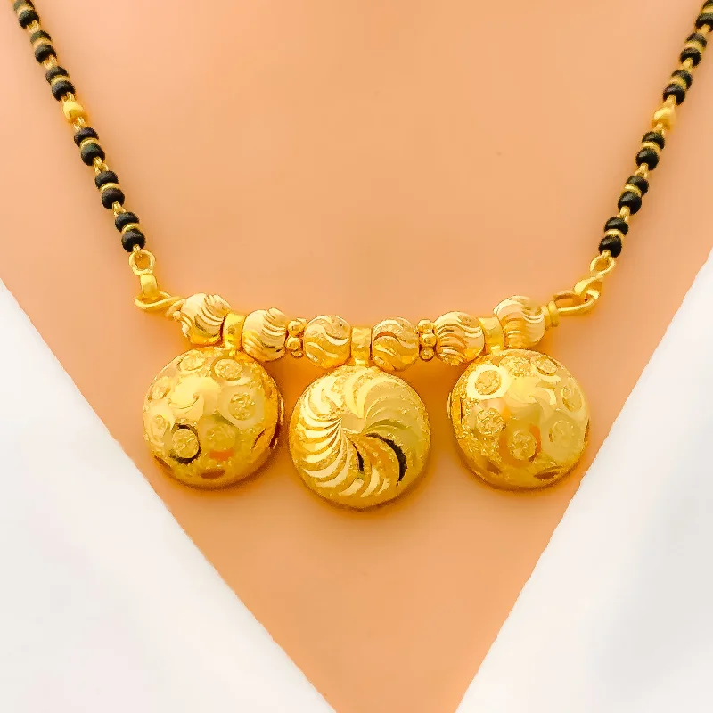 handcrafted sterling silver necklace Dual Finish 22k Gold Triple Thali Mangal Sutra