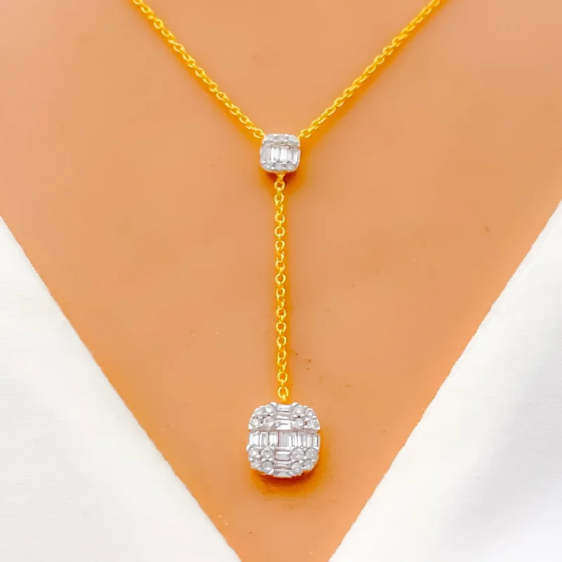 titanium black matte ring Elegant Square Drop Diamond + 18k Gold Necklace