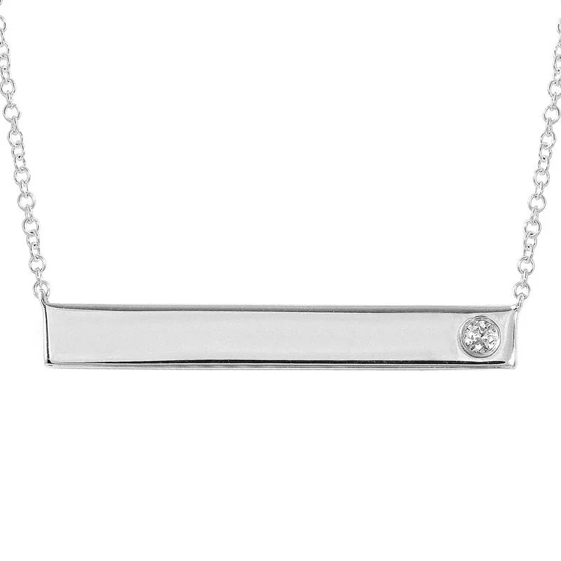 gold wedding band for men 14k White Gold Engravable Polished Bar Necklace