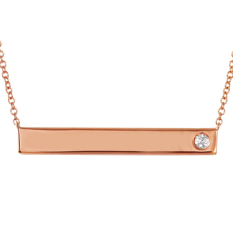 aquamarine birthstone necklace March 14K Rose Gold Engraveable ID Plate Diamond Necklace aquamarine birthstone necklace March 14K Rose Gold Engraveable ID Plate Diamond Necklace