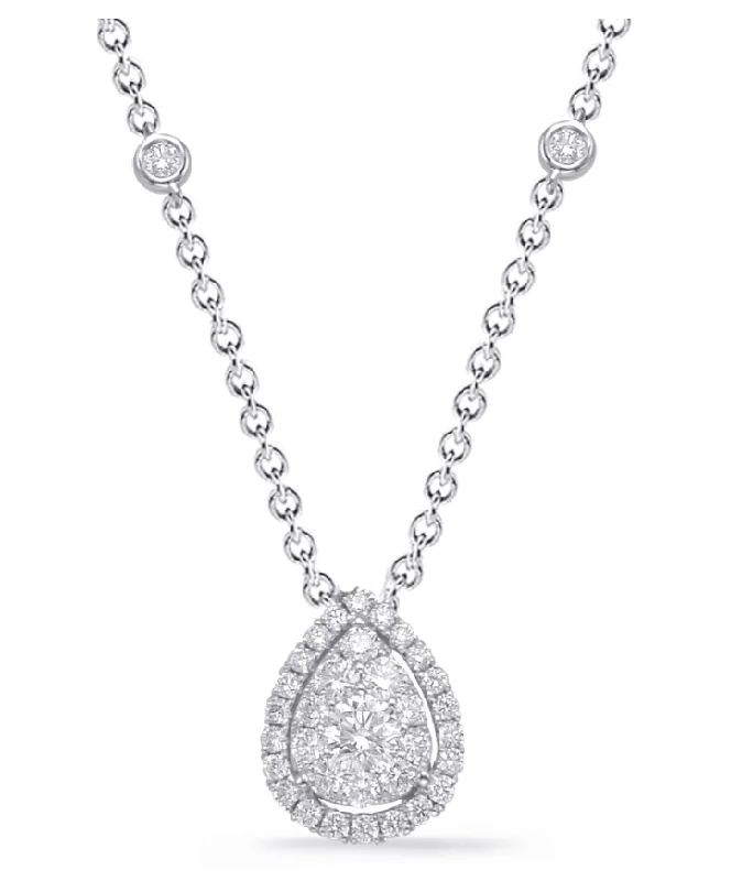 vintage filigree locket necklace 14K White Gold Fancy Pear Diamond Cluster Necklace