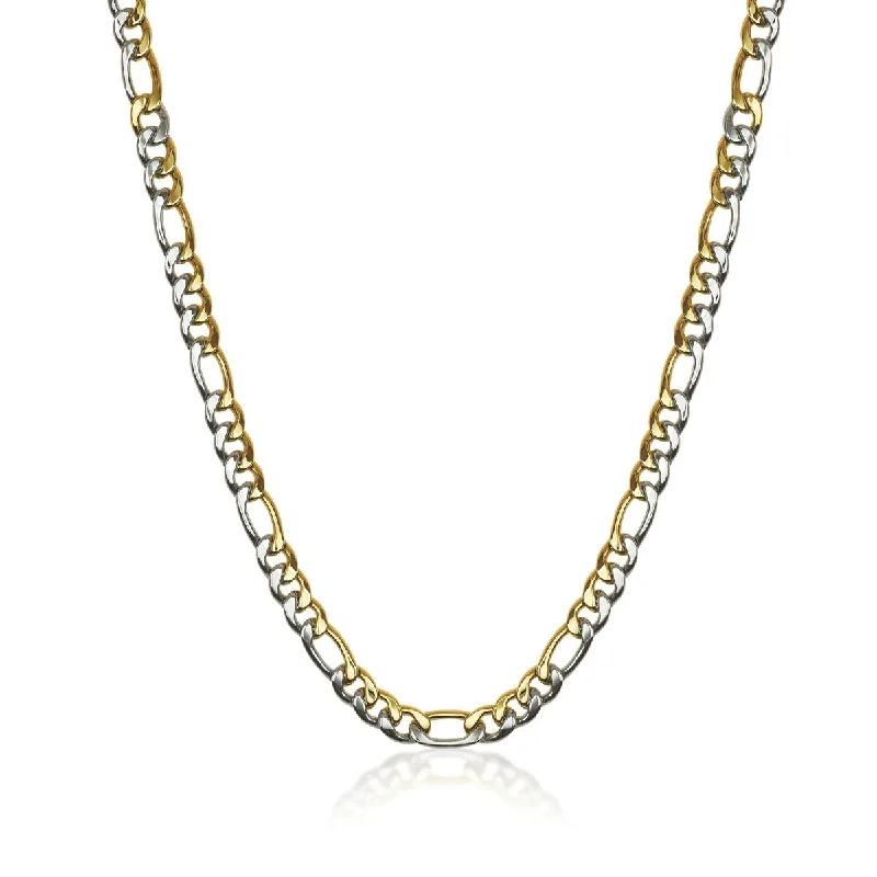 handmade beaded stretch bracelet MENS STEEL FIGARO CHAIN WITH HALF GOLD COLOR