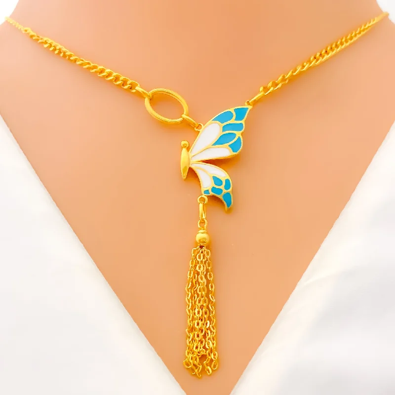 vintage art deco sapphire ring Gorgeous Delicate 21k Gold Butterfly Necklace
