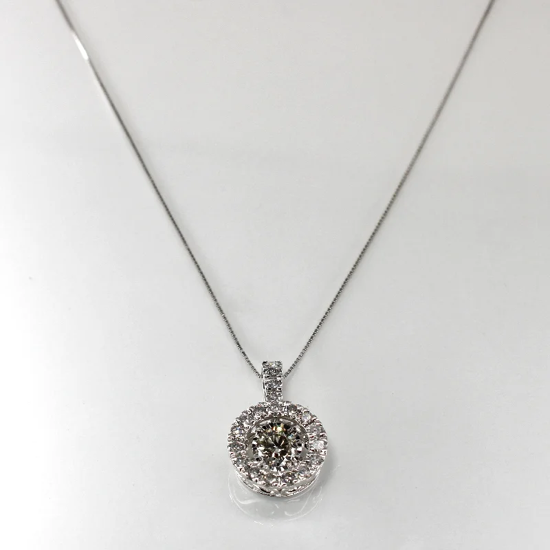 colorful gemstone engagement ring Halo Style Hanging Diamond Pendant Necklace | 1.50ctw | 18"|