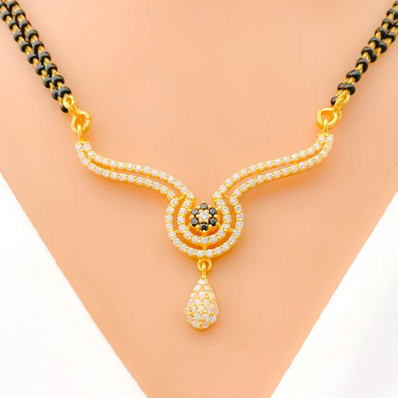 minimalist pearl pendant necklace Impressive Flower Accented 22K Gold CZ Mangal Sutra Necklace Set