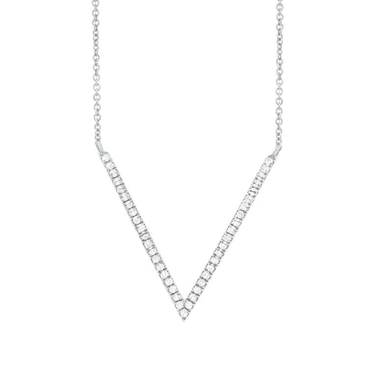 rustic wooden bead bracelet 14K White Gold Diamond "V" Necklace