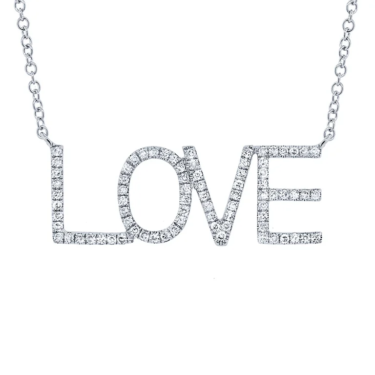 celestial star earrings stud 14K White Gold Diamond "LOVE" Necklace