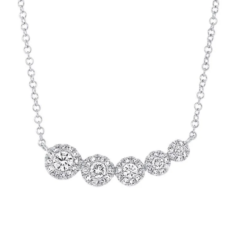 gold-plated snake chain bracelet 14K White Gold Diamond Halo Graduating Necklace