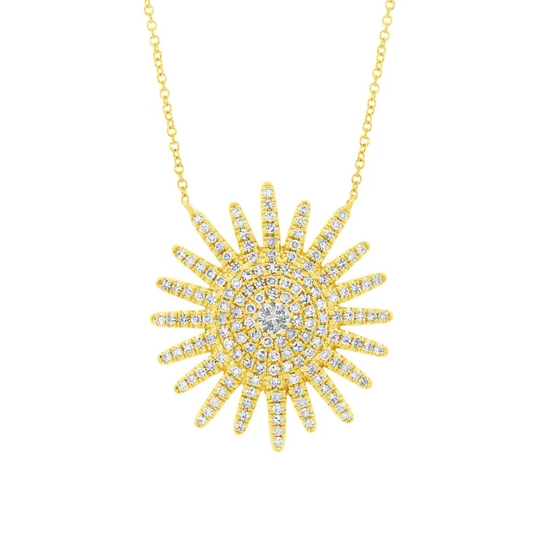 vintage marcasite brooch floral 14K Yellow Gold Diamond Sunburst Necklace
