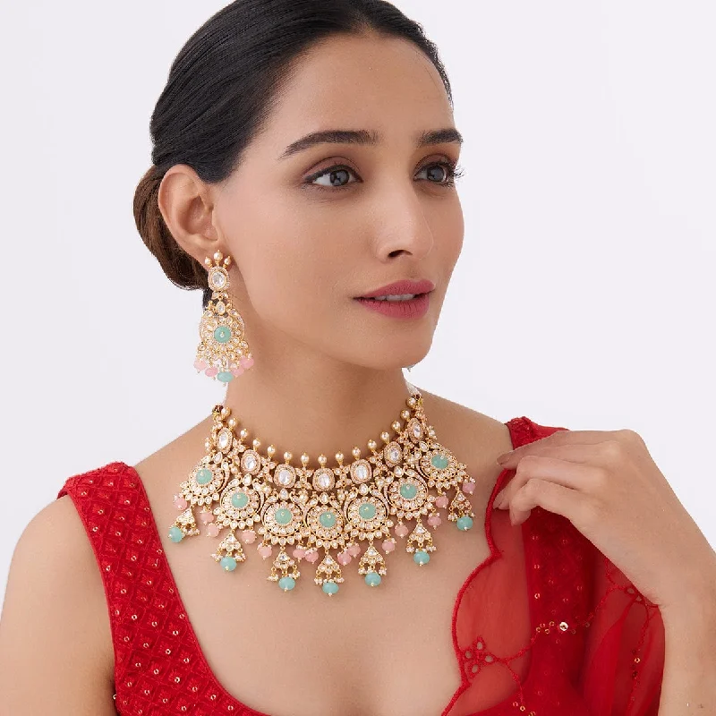 gold bar earrings minimalist Kundan Necklace 164017
