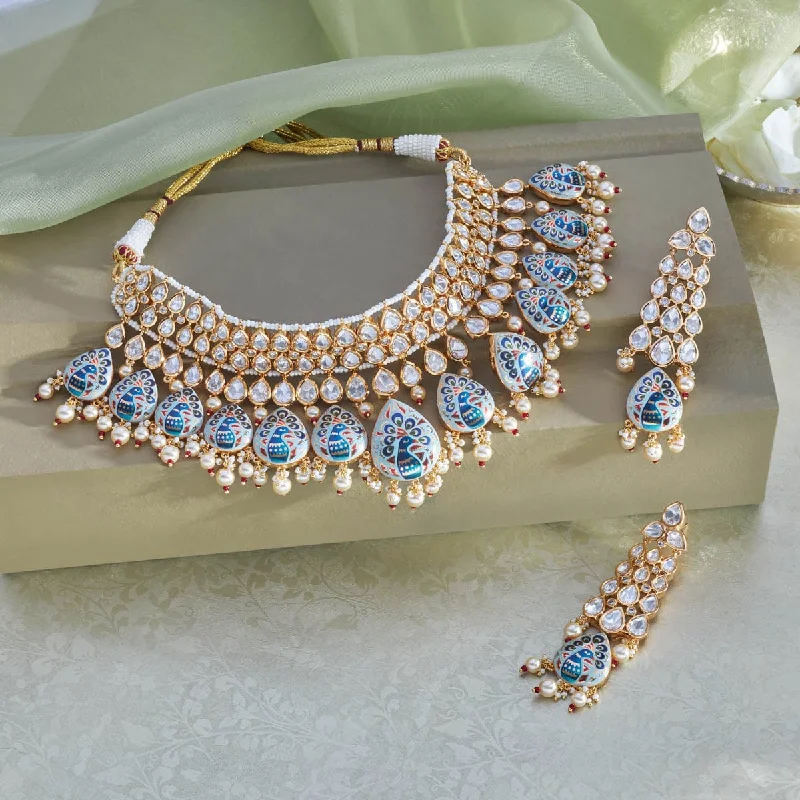 statement gold cuff earrings Kundan Necklace 165823