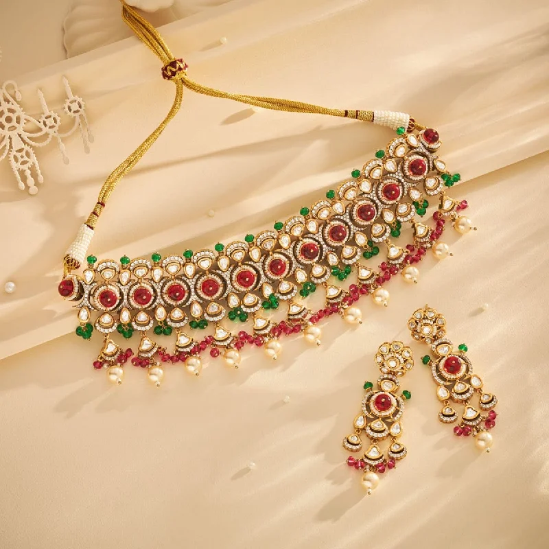 silver moon and star pendant Kundan Necklace 165872