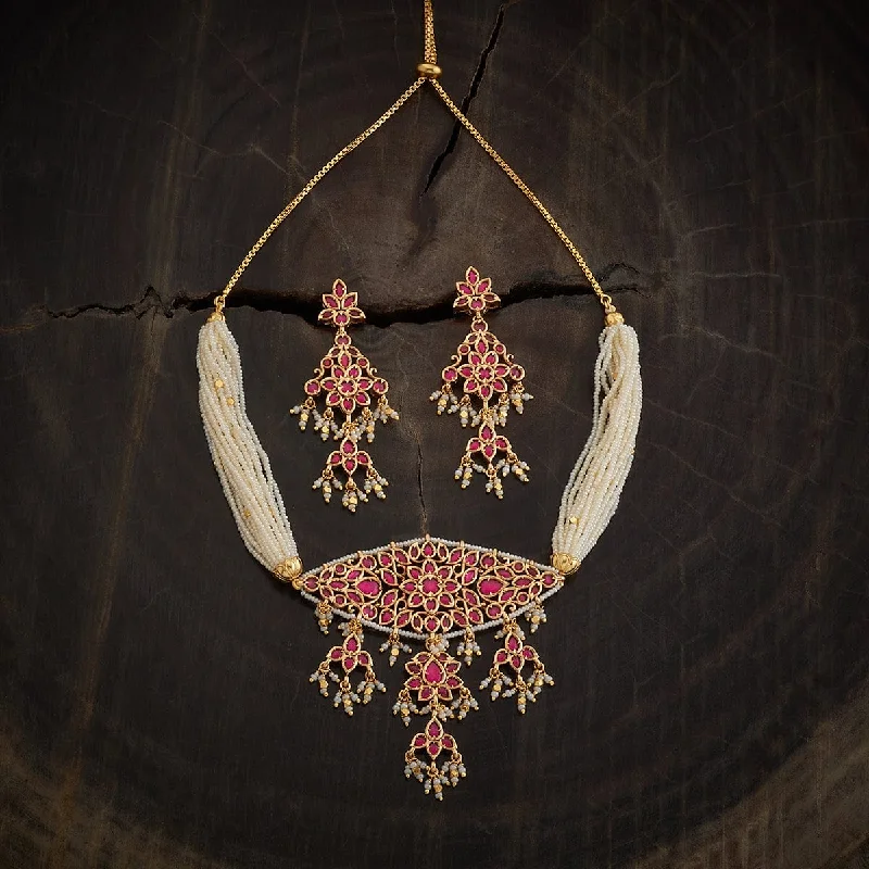 classic pearl bridal earrings Kundan Necklace 168957