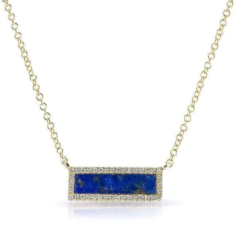 dainty snake ring gold 14K Yellow Gold Lapis Rectangle Necklace