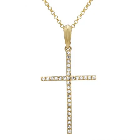 gold initial bracelet personalized 14K Yellow Gold Large Diamond Cross Necklace