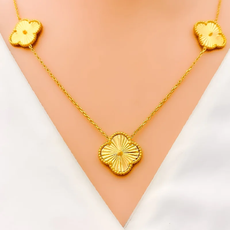 vintage cameo brooch jewelry Lavish Twinkling 22k Gold Clover Necklace