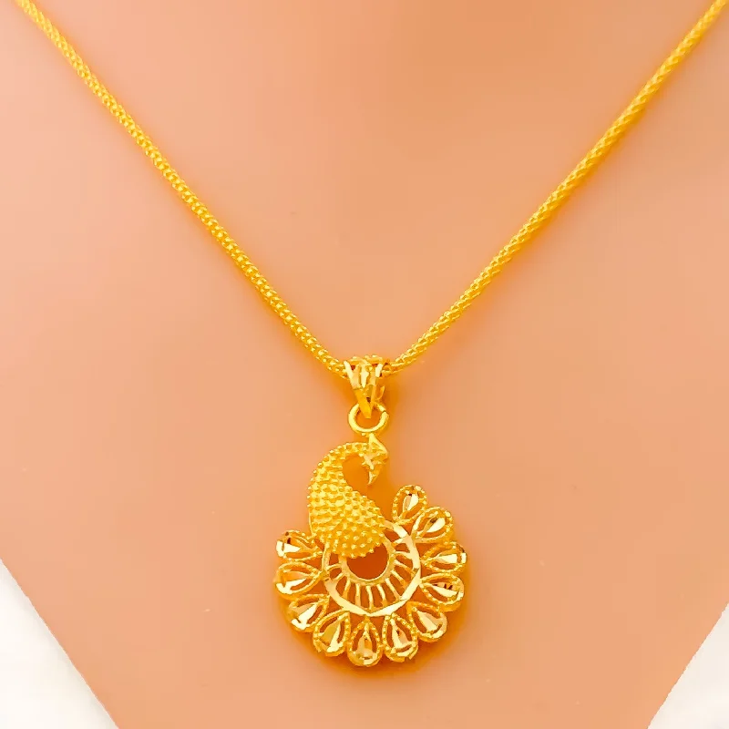 silver rope chain men Mesmerizing Elegant 22k Gold Peacock Necklace