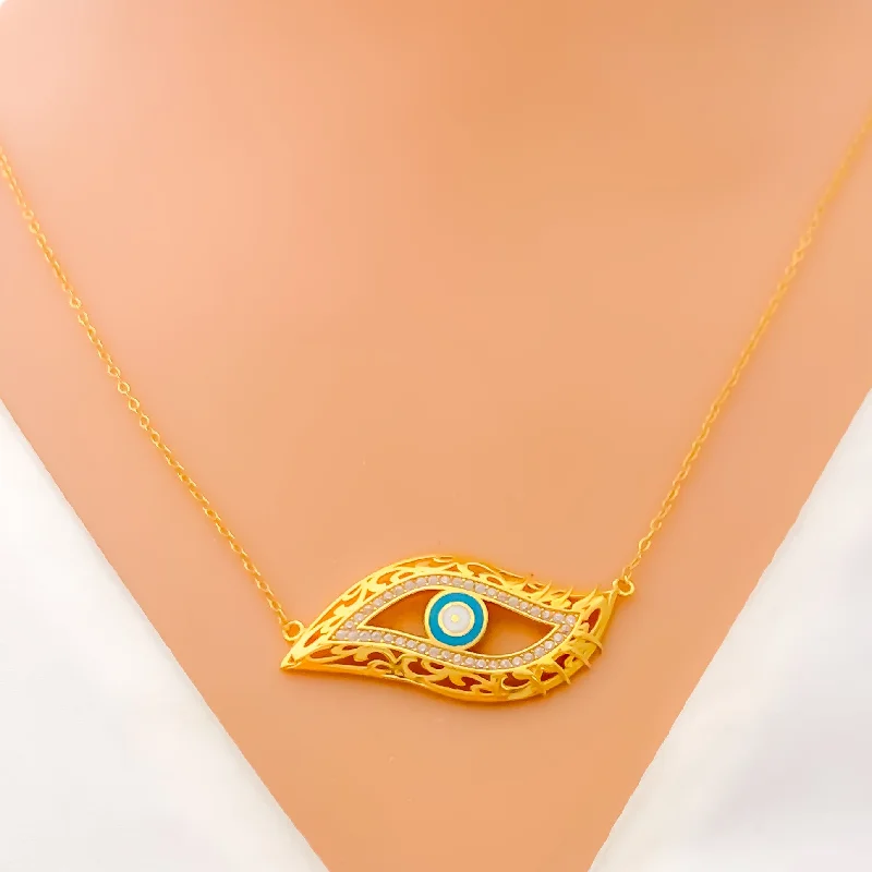 sterling silver lotus ring Mesmerizing Evil Eye Guard 21k Gold CZ Necklace