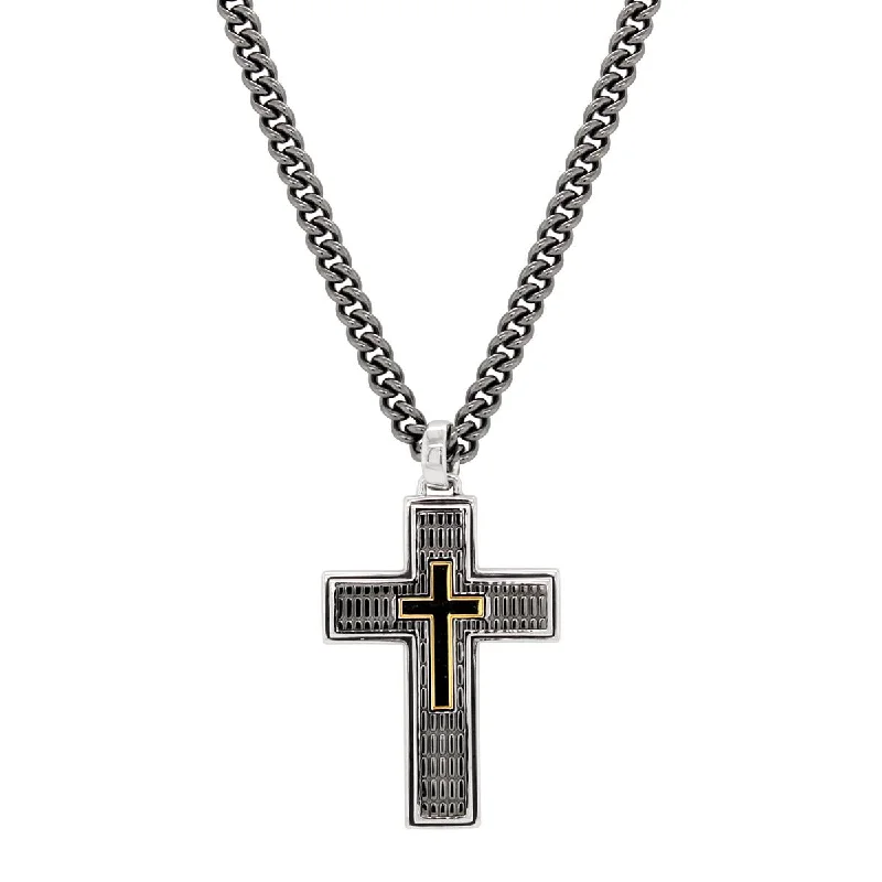 MODERN YELLOW AND BLACK PLATED STERLING SILVER CROSS PENDANT NECKLACE