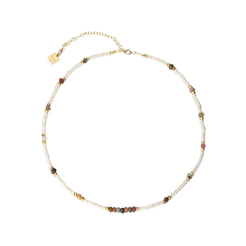 Collar Cassandra 18K Gold Plated Necklace w. Pearls & Tourmaline