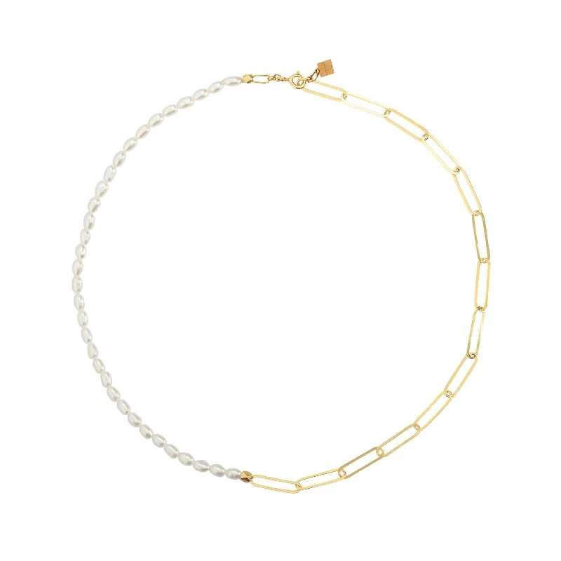 birthstone stacking rings set Shasa 18K Gold Plated Necklace w. Pearls