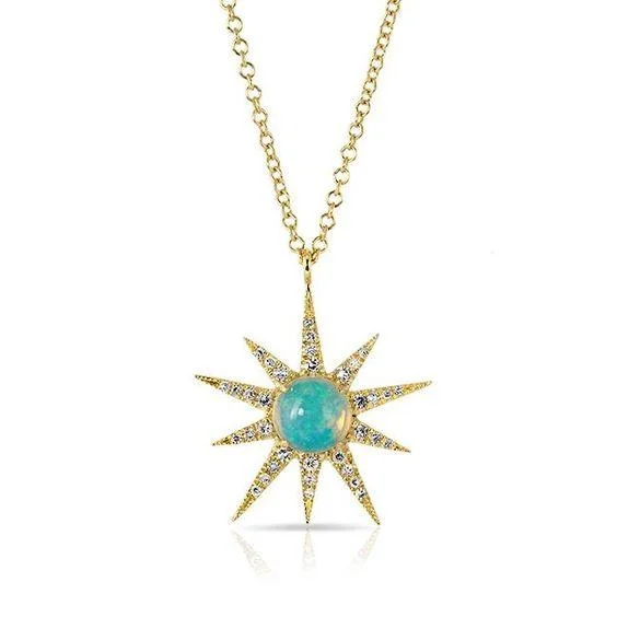 hypoallergenic earrings for sensitive ears 14K Yellow Gold Opal Sunburst Pendant