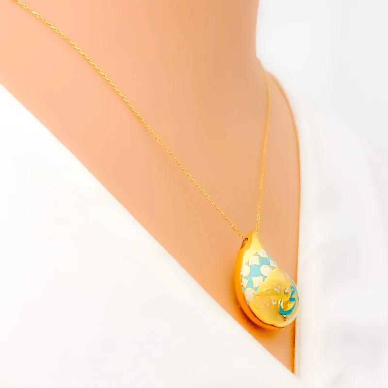 minimal diamond bar necklace Ornamental Vibrant 21k Gold Drop Necklace