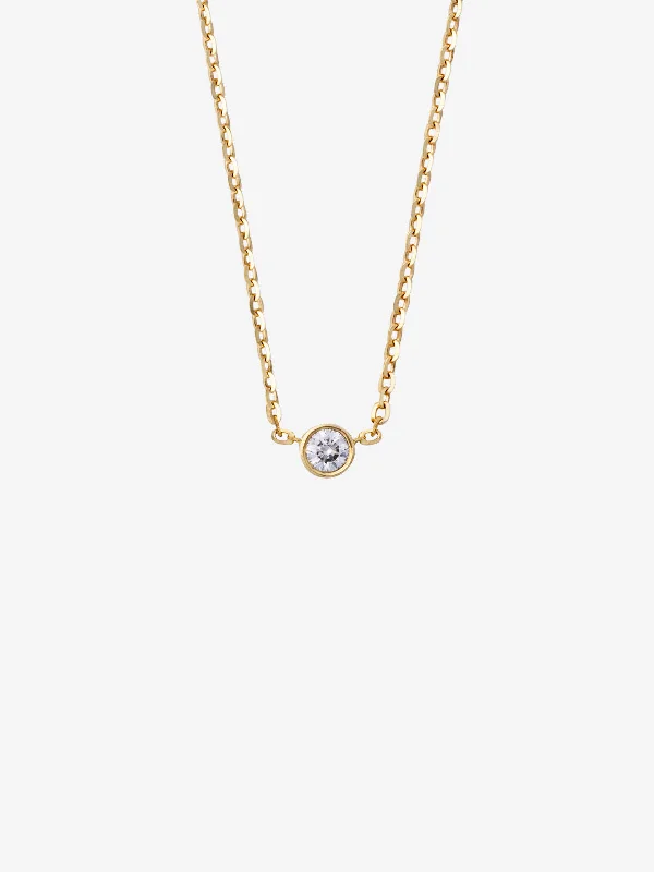 Bezel Diamond 0.05 14K Gold Necklace w. Diamond